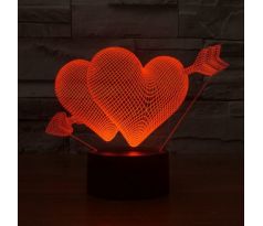 Beling 3D lampa, Prepichnuté srdcia, 7 barevná S143