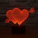 Beling 3D lampa, Prepichnuté srdcia, 7 barevná S143